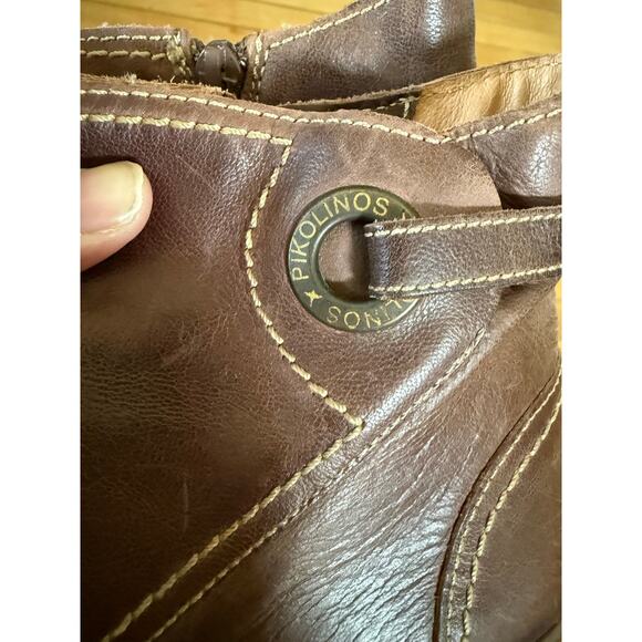 Pikolinos brown leather chunky heel ankle boots stitch detailing - Picture 5 of 11